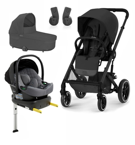 Cybex BALIOS S Lux Duovogn inkl. Beemoo Route i-Size Autostol Baby & ISOFIX Base, Moon Black/Mineral Grey