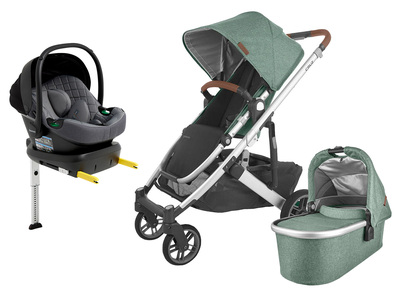 UPPAbaby CRUZ V2 Duovogn inkl. Beemoo Route i-Size Autostol Baby & ISOFIX Base, Emmett Green/Mineral Grey
