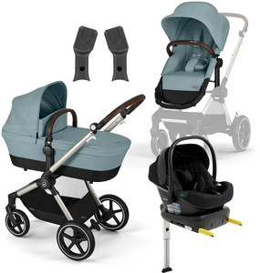 Cybex EOS Lux Duovogn inkl. Beemoo Route i-Size Autostol Baby & ISOFIX Base, Sky Blue/Black Stone
