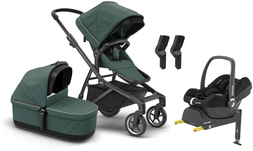 Thule Sleek Duovogn & Maxi-Cosi CabrioFix i-Size Autostol Baby inkl. Base, Mallard Green/Black