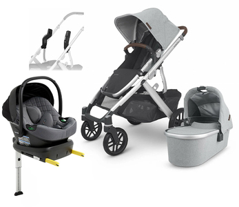 UPPAbaby VISTA V2 Duovogn inkl. Beemoo Route i-Size Autostol Baby & ISOFIX Base, Stella Grey/Mineral Grey