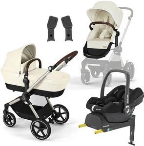 Cybex EOS Lux Duovogn inkl. Maxi-Cosi CabrioFix i-Size Autostol Baby & Base, Taupe/Seashell Beige