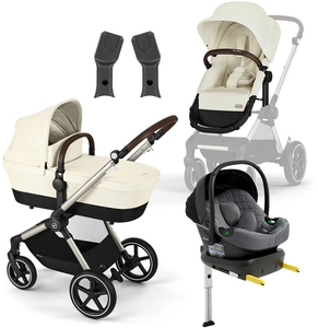Cybex EOS Lux Duovogn inkl. Beemoo Route i-Size Autostol Baby & ISOFIX Base, Seashell Beige/Mineral Grey