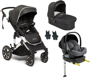 Beemoo Maxi 4 Duovogn inkl. Route i-Size Autostol Baby & ISOFIX Base, Black Silver/Mineral Gray