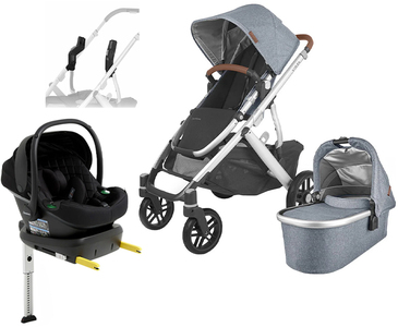 UPPAbaby VISTA V2 Duovogn inkl. Beemoo Route i-Size Autostol Baby & ISOFIX Base, Gregory Blue/Black Stone