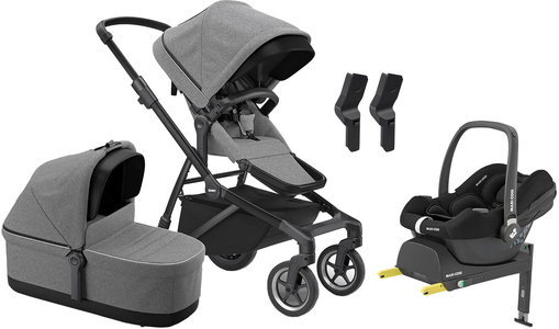 Thule Sleek Duovogn & Maxi-Cosi CabrioFix i-Size Autostol Baby inkl. Base, Grey Melange/Black