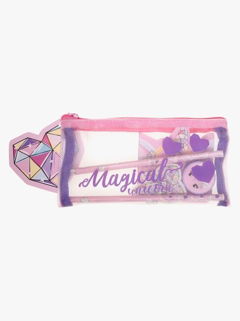 Unicorn Gems Penalhus med Skrivesæt, Pink