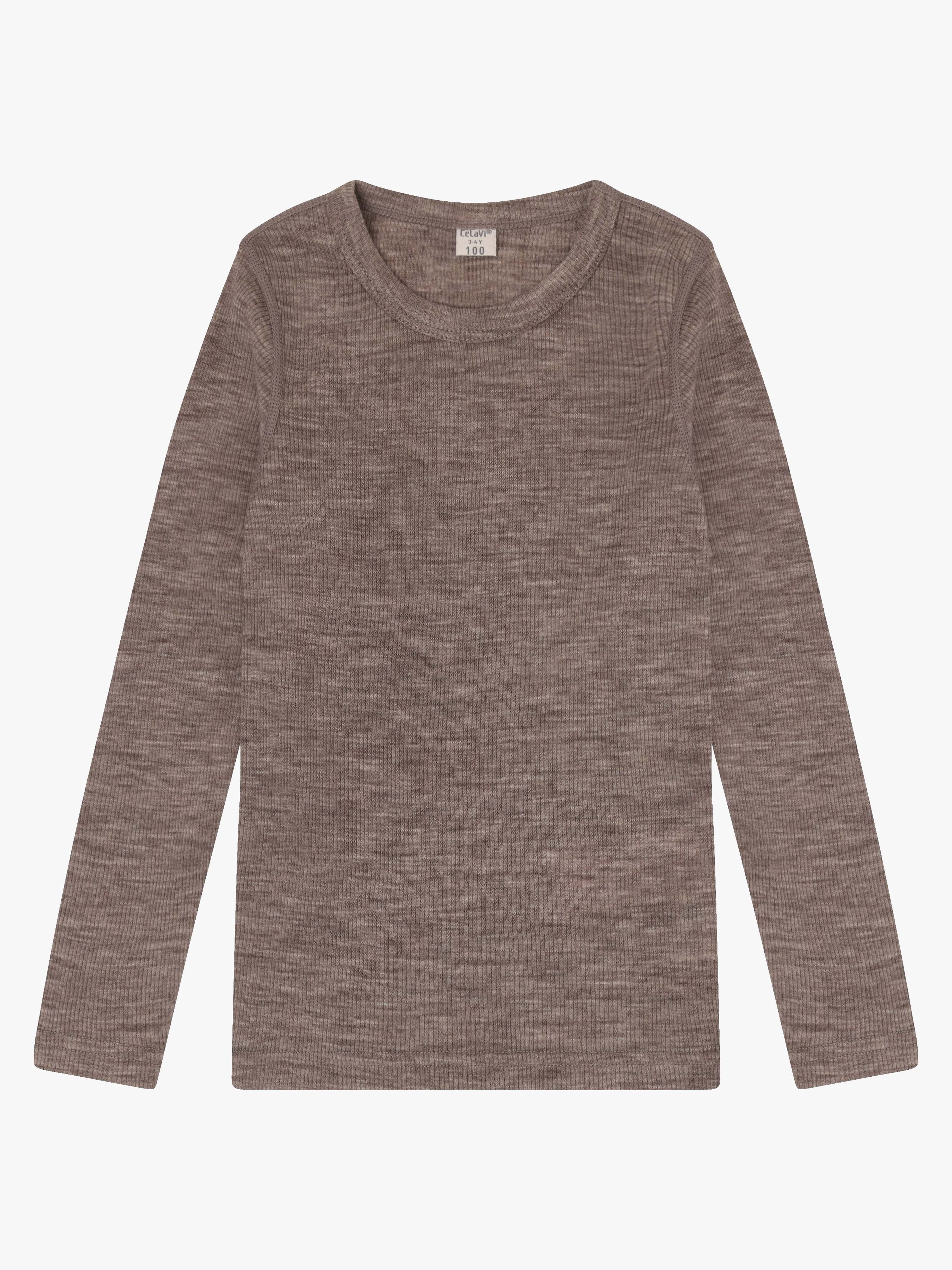 CeLaVi Langærmet Top Merinould, Walnut Melange, 120