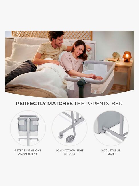 Kinderkraft Nestee Up 2 Bedside Crib, Full Light Grey