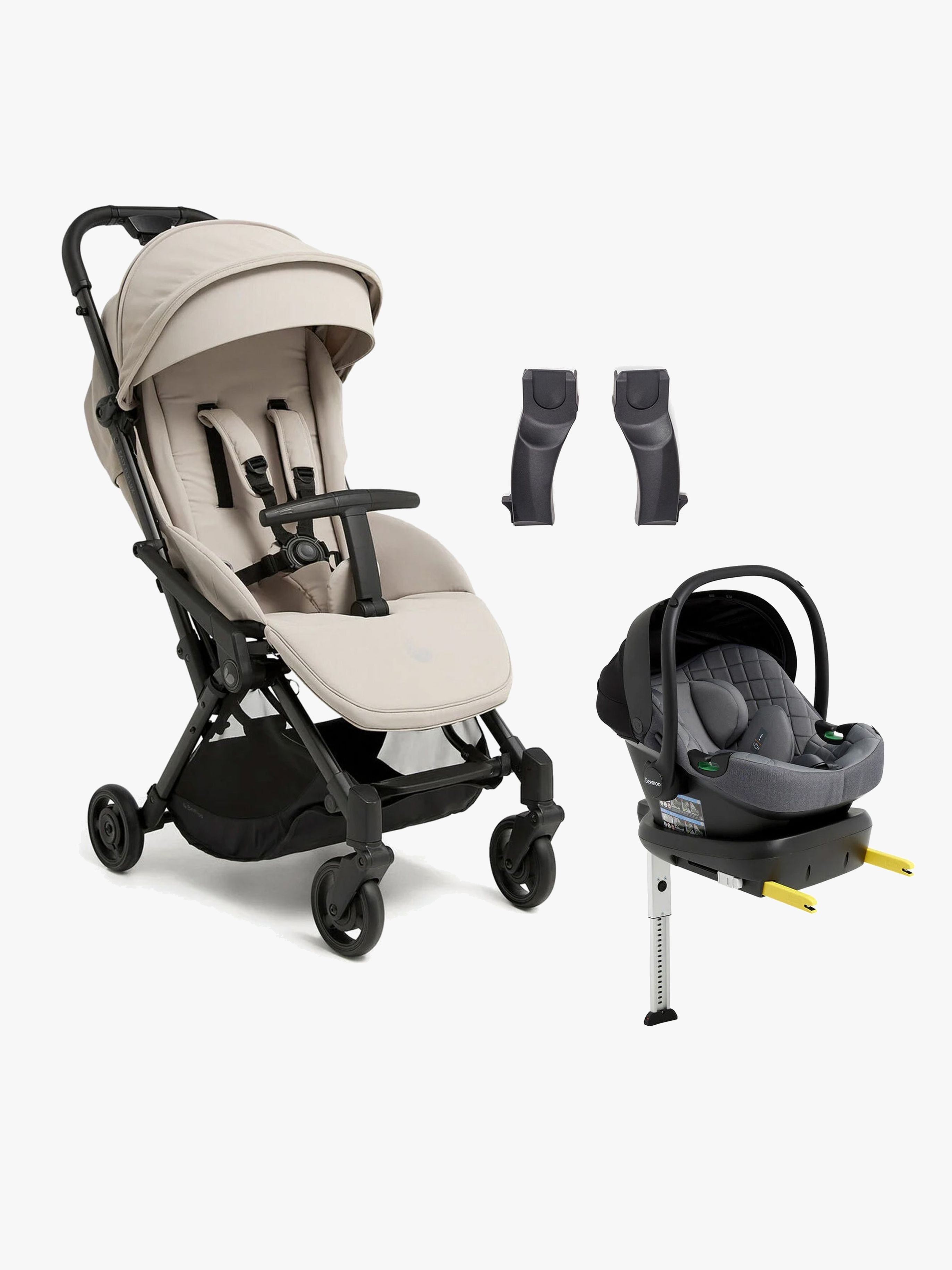 Beemoo Easy Fly Lux 4 Klapvogn inkl Route i-Size Autostol Baby & Base, Sand Beige/Mineral Grey
