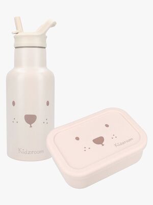 Kidzroom Stainless Steel Drikkedunk & Silikone Madkasse Beary Excited, Beige
