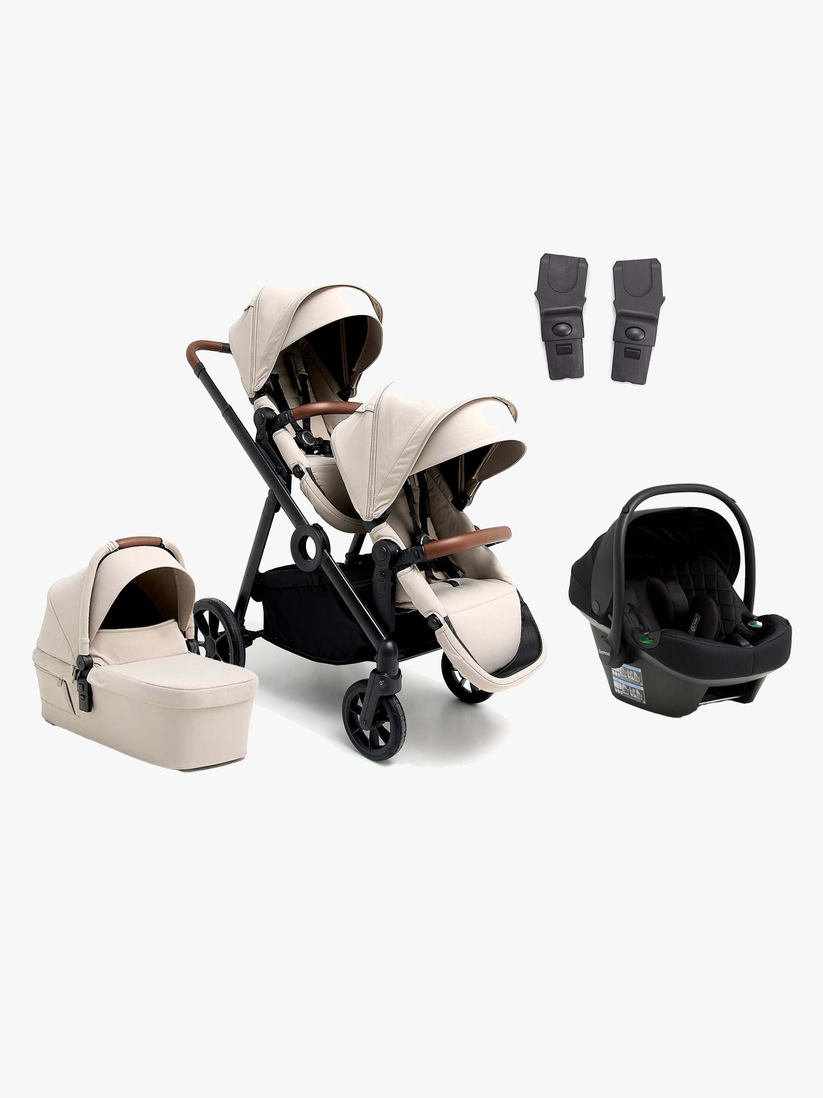Beemoo Pro Multi 2 Søskendevogn inkl. Route i-Size Autostol Baby, Latte Beige/Black Stone