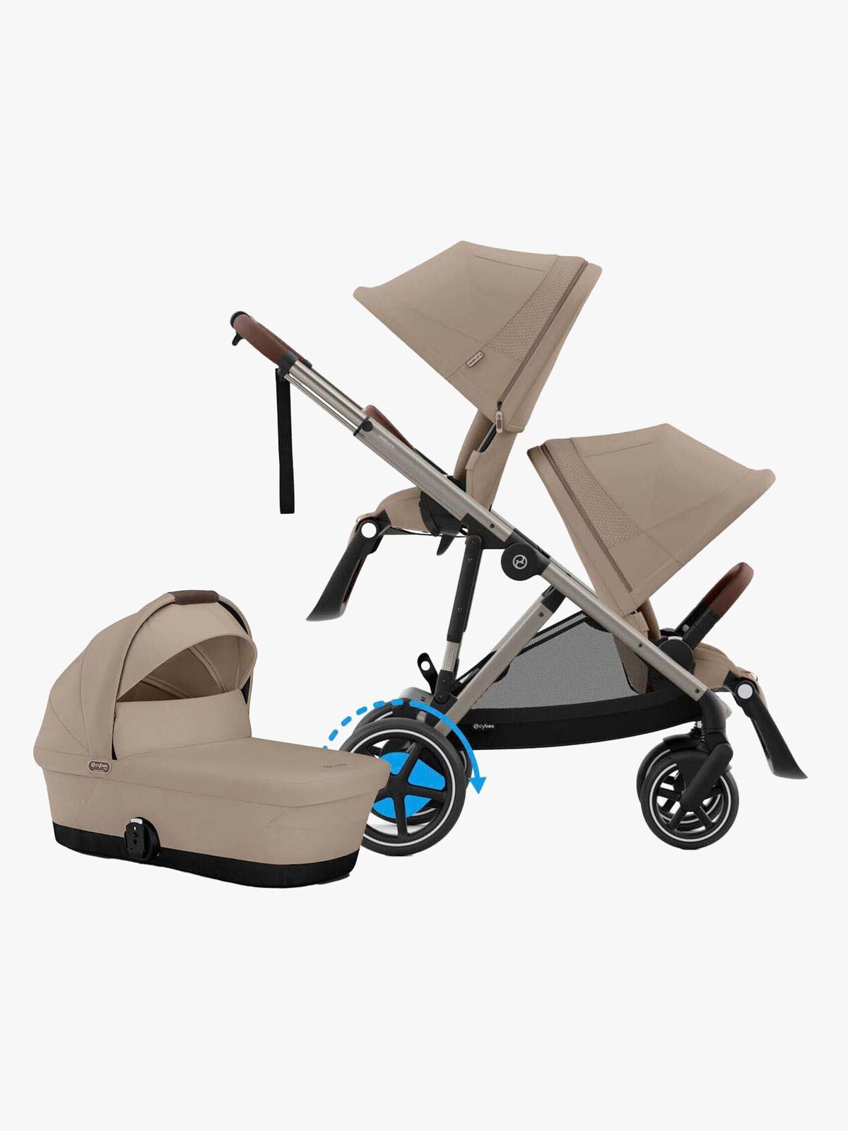 Cybex e-Gazelle S Søskendevogn inkl. Liggedel, Almond Beige/Taupe
