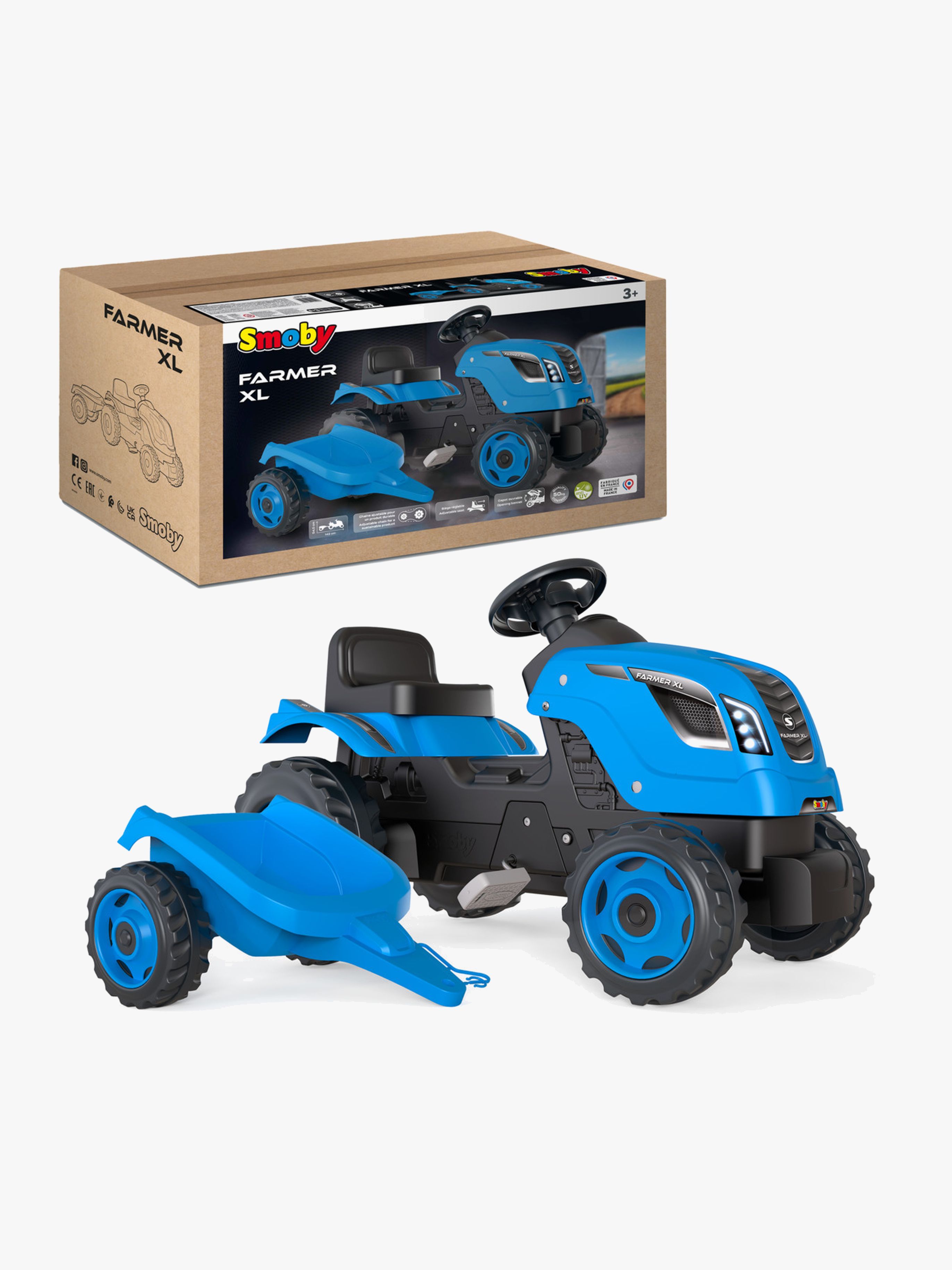 Smoby Farmer Traktor XL + Trailer, Blå
