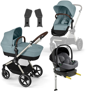Cybex EOS Lux Duovogn inkl. Beemoo Route i-Size Autostol Baby & ISOFIX Base, Sky Blue/Mineral Grey