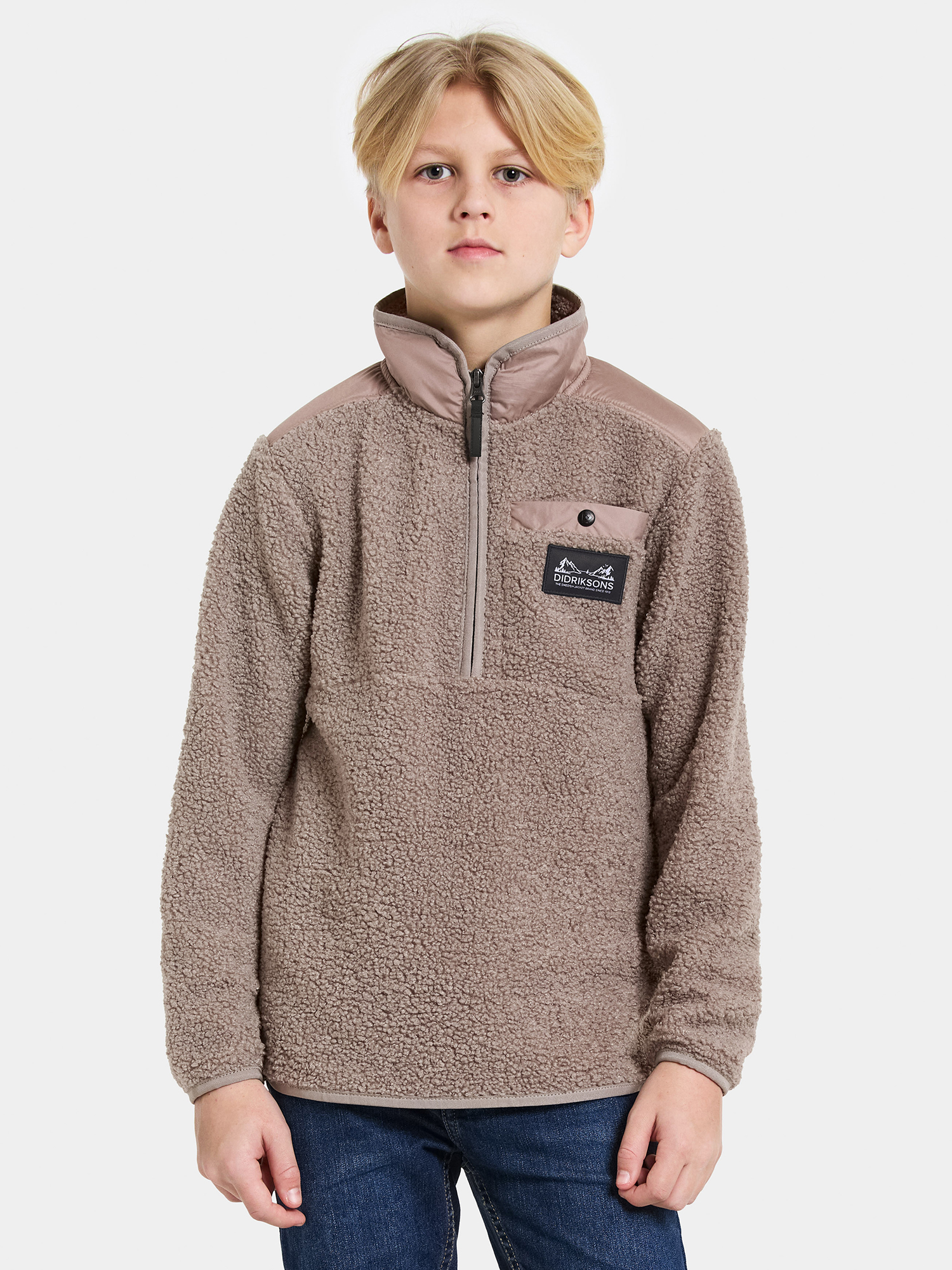 Didriksons Exa Fleecetrøje, Ash Brown, 140