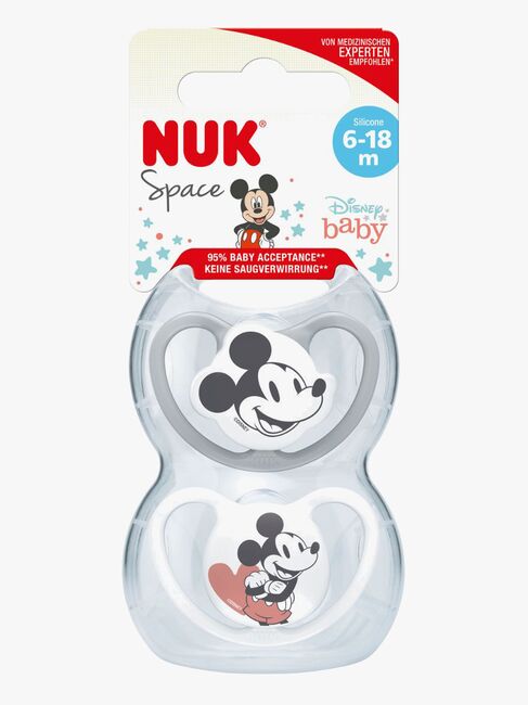 NUK Space Mickey Mouse Sut 2-pak Silikone Str. 2, Grey/White