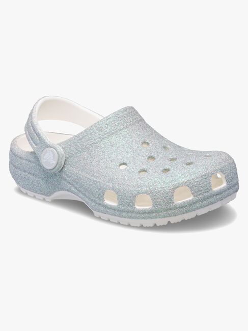 Crocs Classic Iridescent Glitter Kids Clogs, Hvid