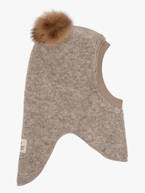 Huttelihut Elefanthue Merinould med Pomponer, Camel Melange