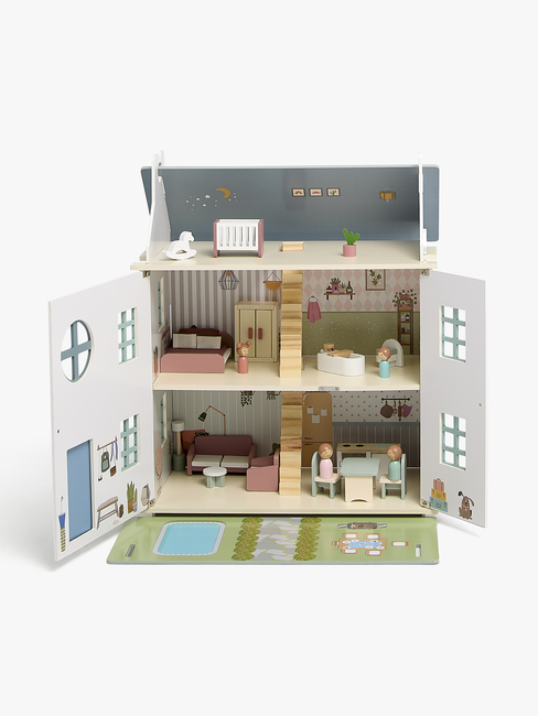 Alice & Fox Dukkehus med Møbler & 4 Dukker, Blå