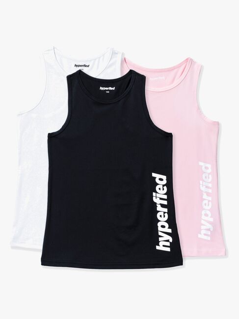 Hyperfied Split Tank Top 3-pak, Black/White/Fairy Tale