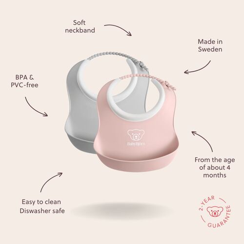 BabyBjörn Hagesmæk-sæt 2-Pak, Grå/Lyserød