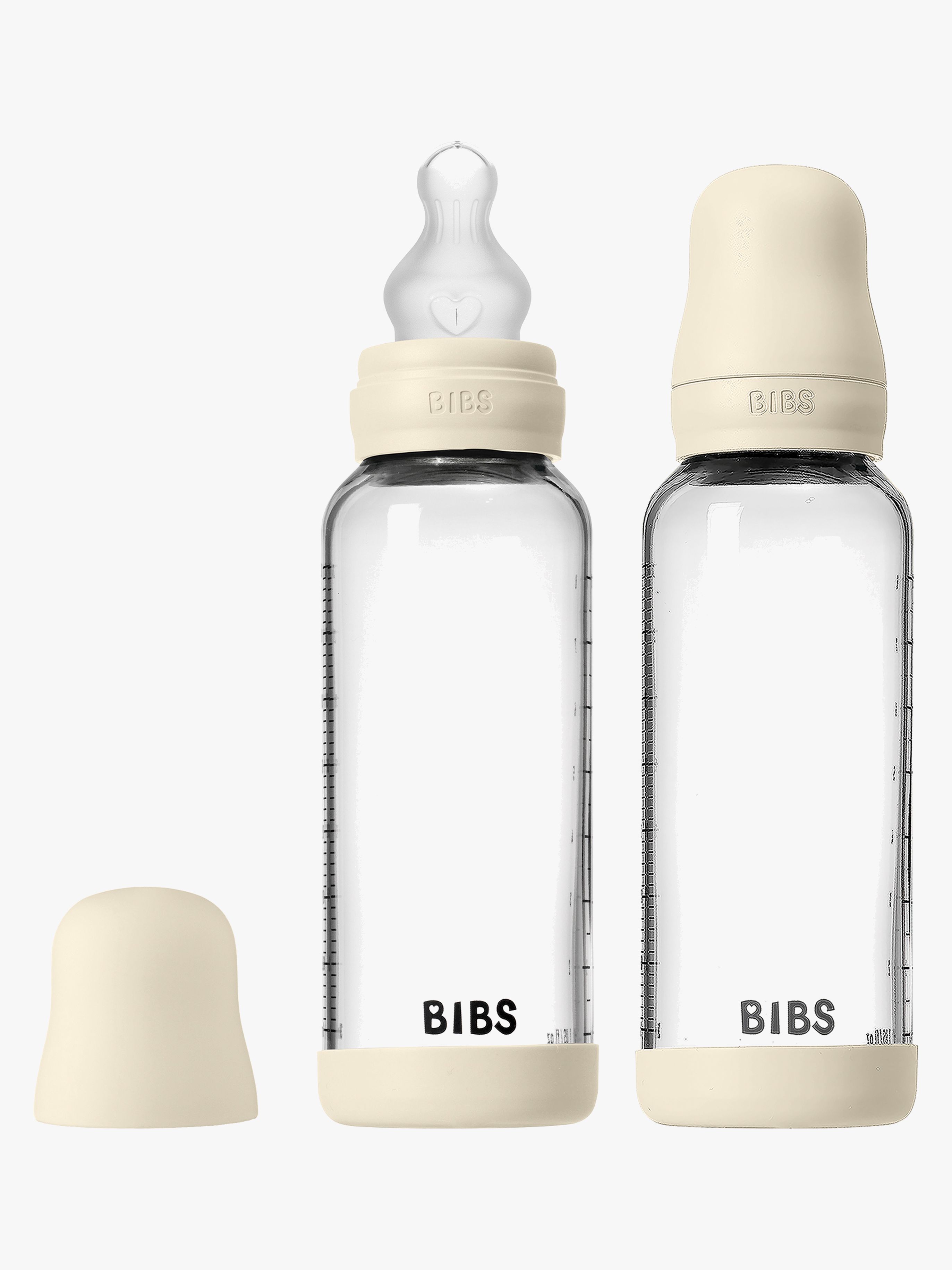 BIBS Medium Flow Glas Sutteflaske Silikone 2-pak 240 ml, Ivory