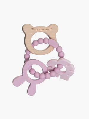 Teddykompaniet  Silikone & træ Bidering, Foggy Pink