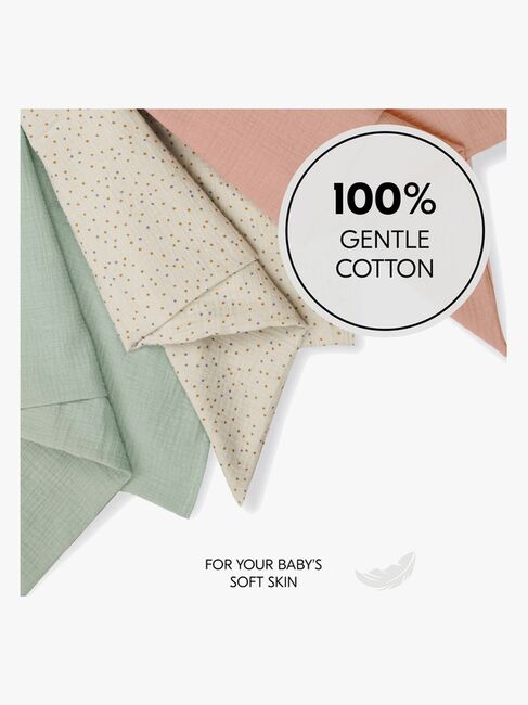 Hauck Cuddle N Clean Tæppe/ Stofble i Musselin 3-pak, Sage/Beige/Dots/Cork