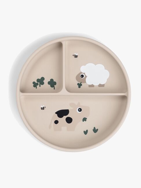 Done By Deer Tiny Farm Stick & Stay  Opdelt Silikonetallerken, Sand