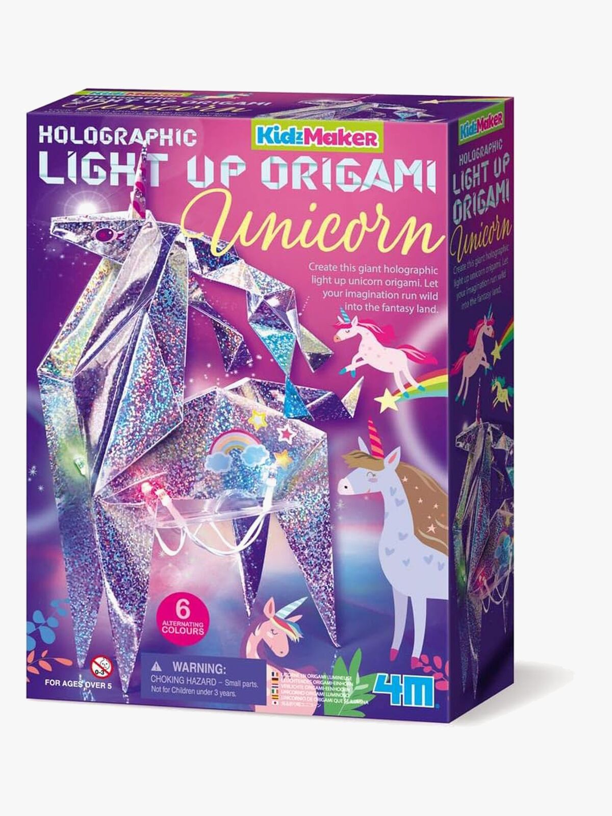 4M KidzMaker DIY-sæt Holografisk Light-Up Origami Enhjørning