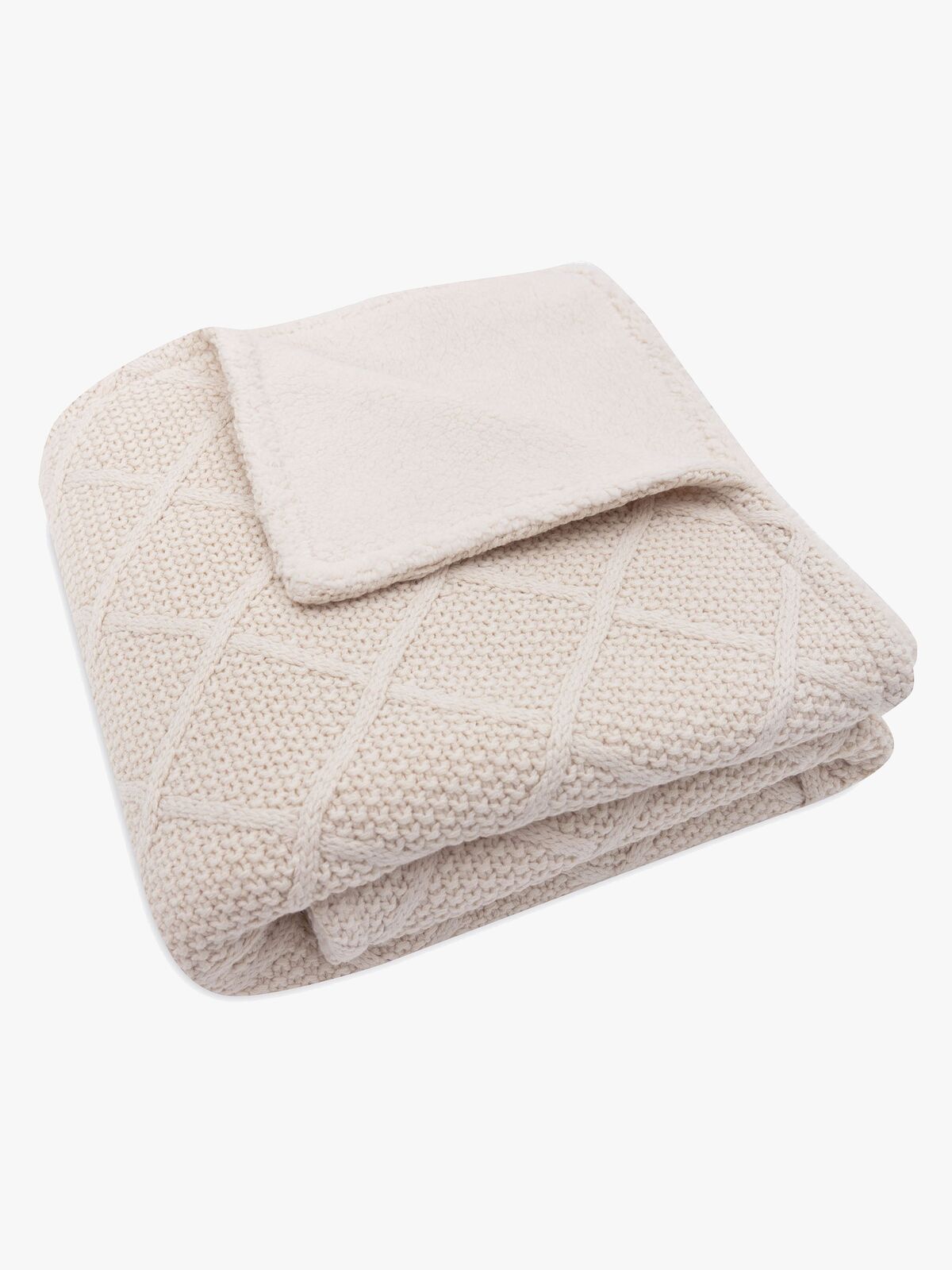 Jollein Strikket Tæppe Ternet Mønster med Bamsefleece, Oatmeal
