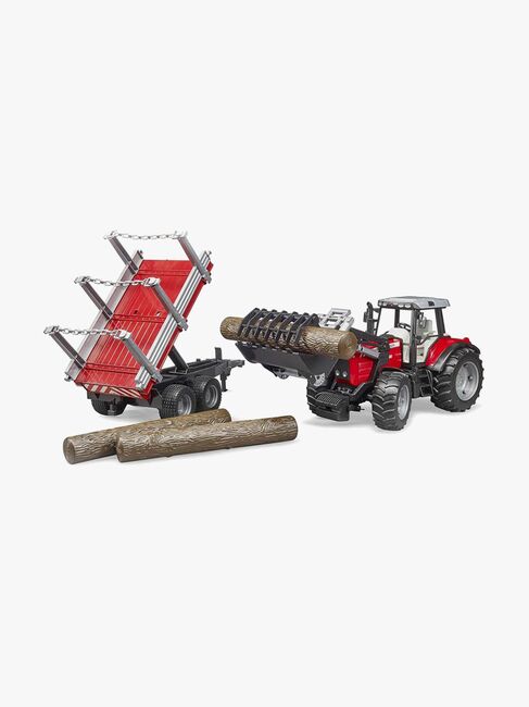 Bruder Massey Ferguson 7480 Traktor m. Frontlæsser & Tømmeranhænger