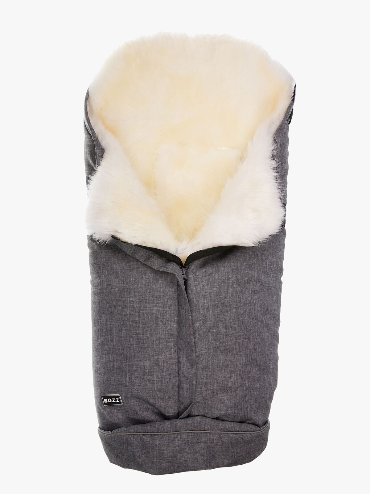Bozz Lammeskindskørepose Langhåret, Grey Melange/White