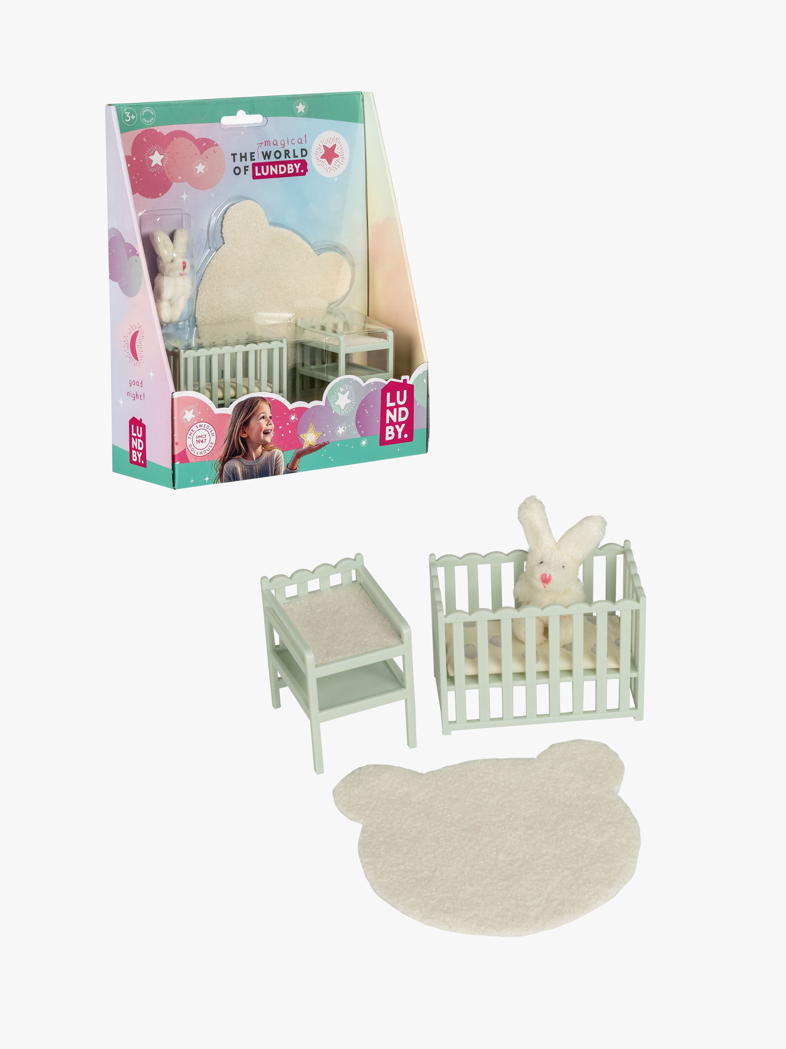 Lundby Dukkehustilbehør Tremmeseng Og Puslebord