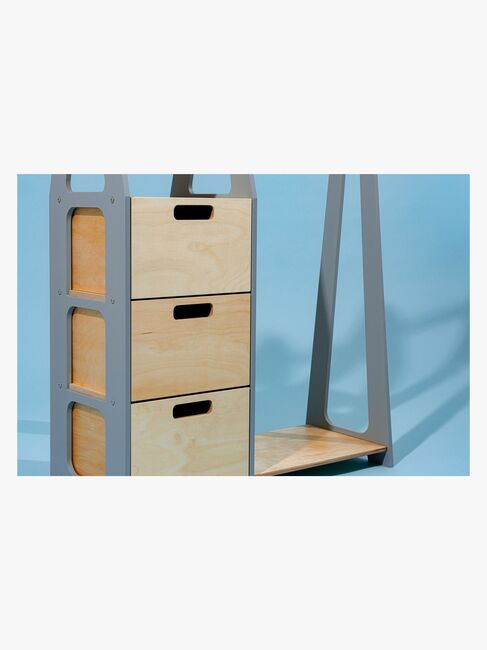 Duck Woodworks Knagerække med Skuffer, Grå