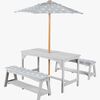 Roba Børn Picnicbord Set til 4 Deluxe med Parasol & Hynder, Grå