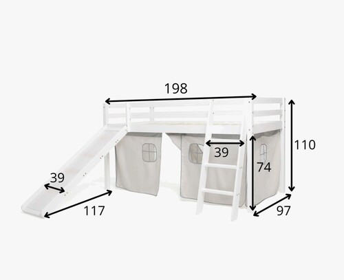 JLY ELSA Juniorseng m. Rutsjebane & Sengegardin 90x190, Hvid