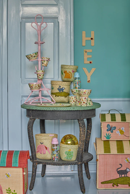 Rice Sommerfugl Opbevaringstaske, Lyserød/Grøn