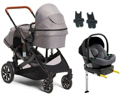 Beemoo Maxi 4 Twin Søskendevogn inkl. Route i-Size Autostol Baby & ISOFIX Base, Grey/Mineral Grey