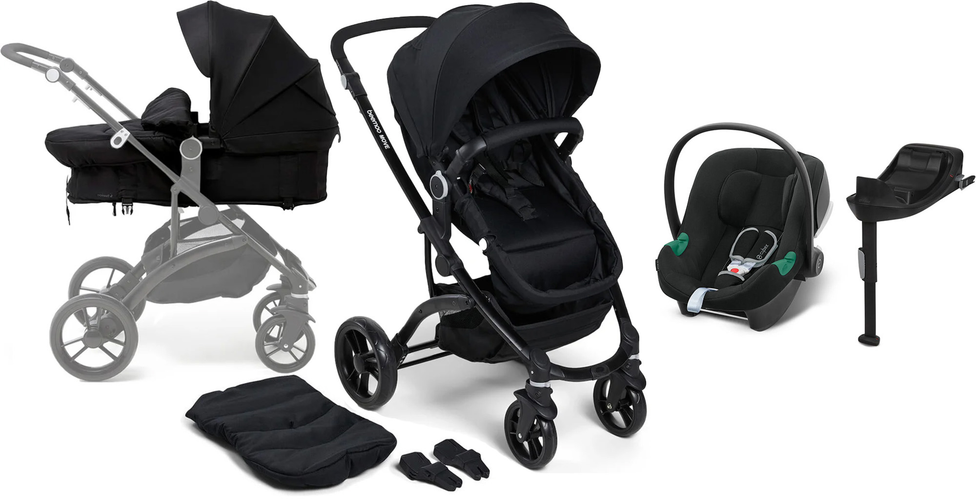 Beemoo Move 2-in-1 Kombivogn inkl. Cybex Aton B2 i-Size Autostol Baby & Base, Black/Volcano Black