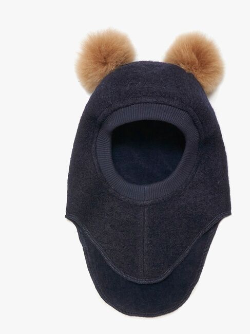 Huttelihut Elefanthue Merinould med Pomponer, Dark Navy