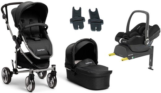 Beemoo Flexi Travel 3 Duovogn inkl. Maxi-Cosi CabrioFix i-Size Autostol Baby & Base, Black Melange
