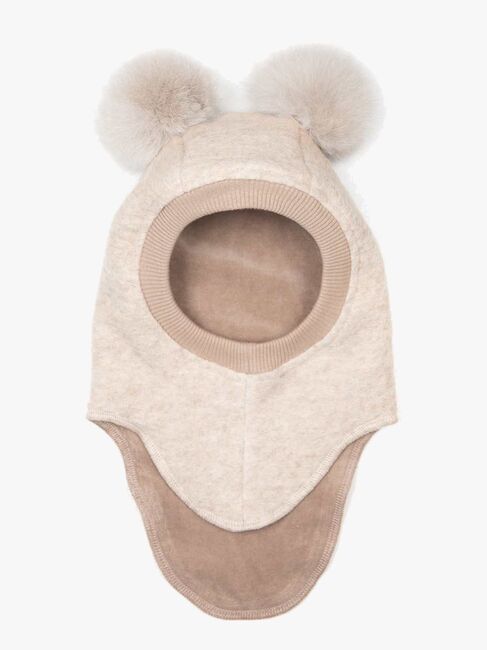 Huttelihut Elefanthue Merinould med Pomponer, Sand Melange