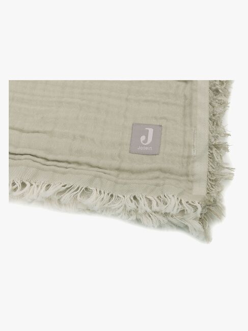 Jollein Tæppe/ Stofble i Musselin Fringe, Olive Green/Ivory