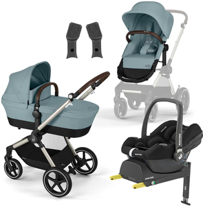 Cybex EOS Lux Duovogn inkl. Maxi-Cosi CabrioFix i-Size Autostol Baby & Base, Taupe/Sky Blue