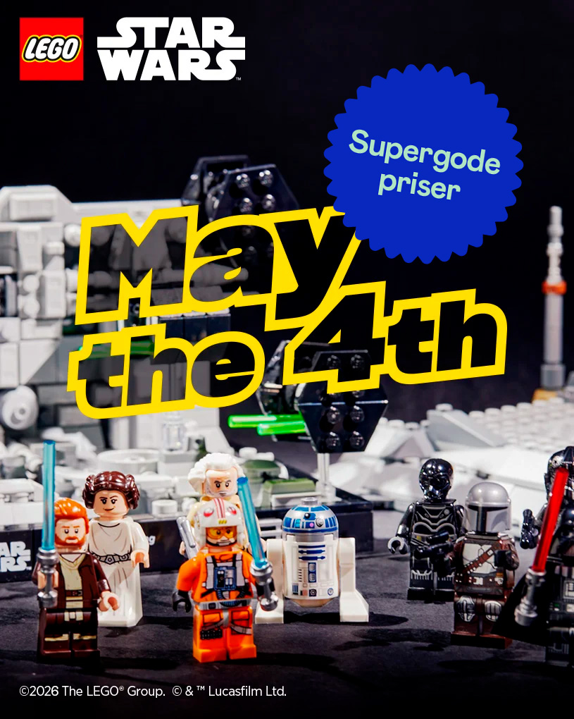 LEGO Star Wars-figurer foran "May the 4th"-tekst.