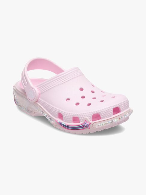 Crocs Classic Star Sparkle Kids Clogs, Pink Milk
