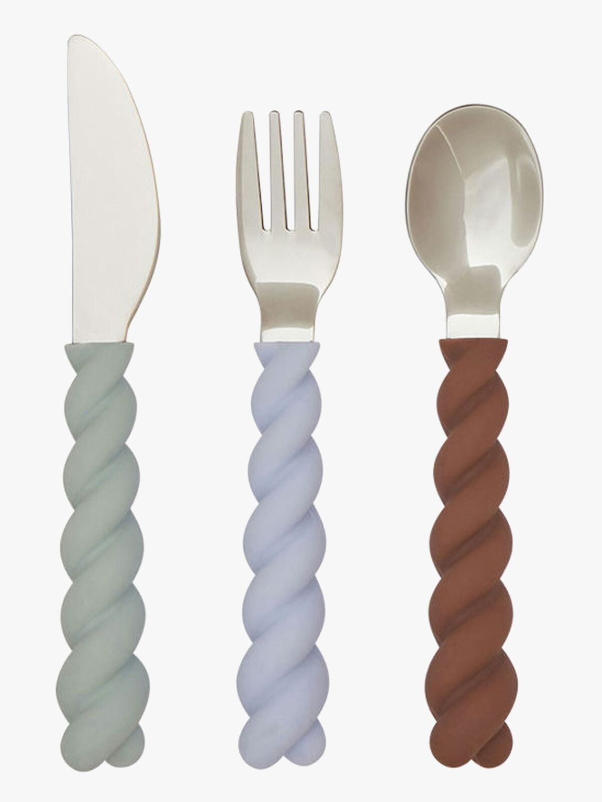 OYOY Mellow Bestik 3-pak, Pale Mint/Choko/Ice Blue