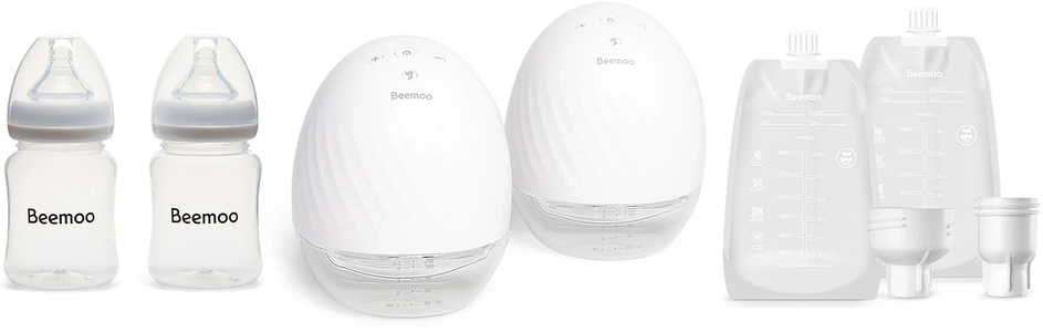 Beemoo Care Wearable Elektrisk Brystpumpe Dobbelt inkl. Modermælksposer & Modermælksflaske 180 ml 2-pak